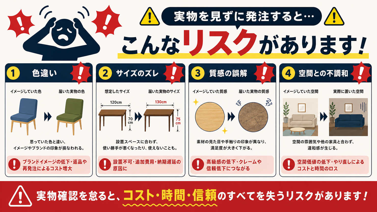実物を見ずに発注した場合に生じるリスク